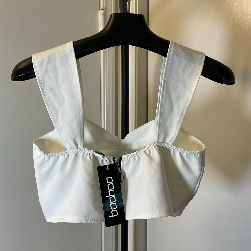 NWT Boohoo Cream Tie Ruched Bustier Crop Top 8 Tank Bralette Corset Sexy - Picture 3 of 3